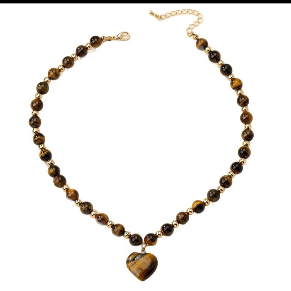Elegant Tiger Eye Heart Necklace - Picture 2 of 2